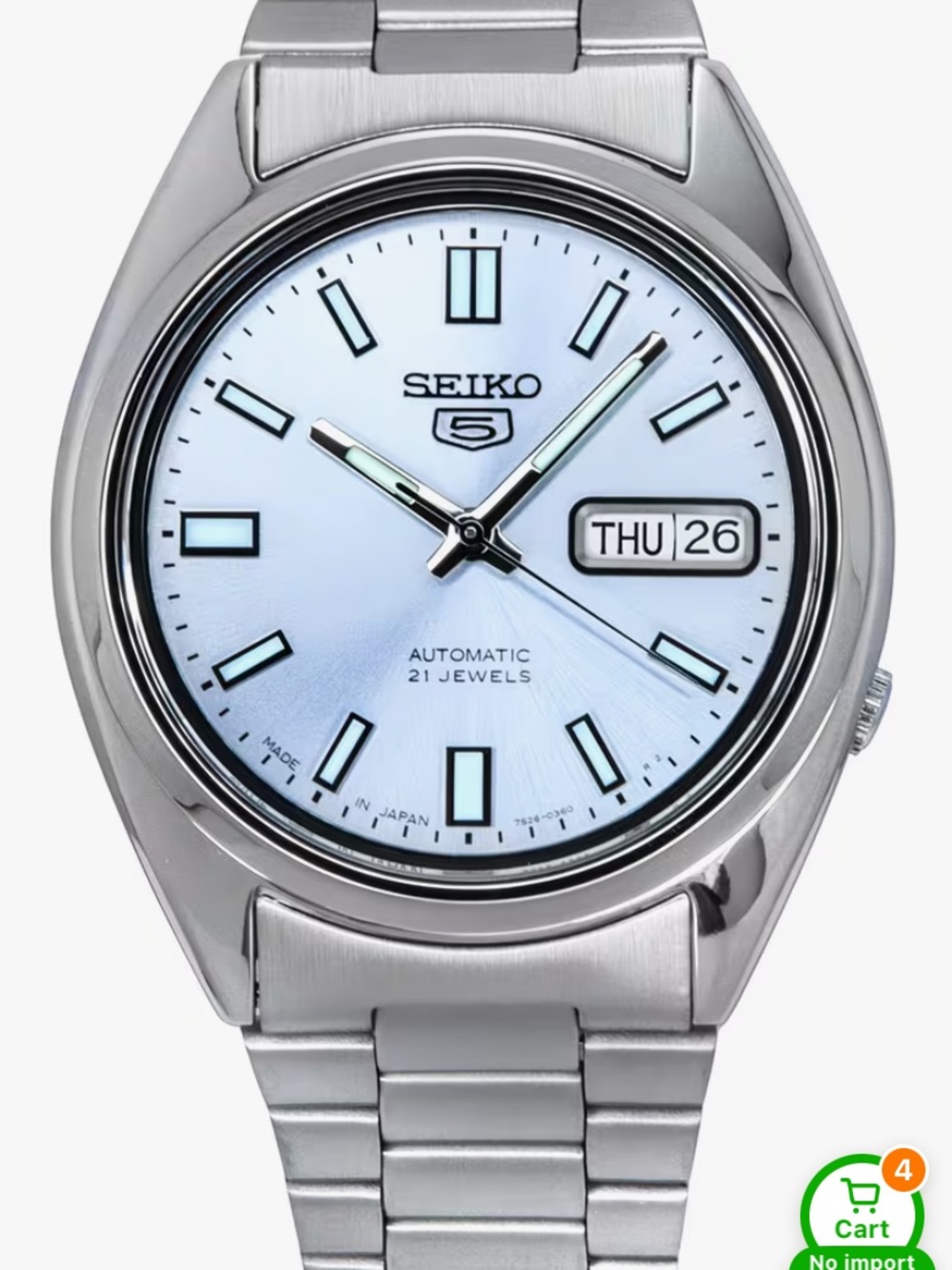 New Seiko 5 Automatic Stainless Steel Watch - Light Blue Dial